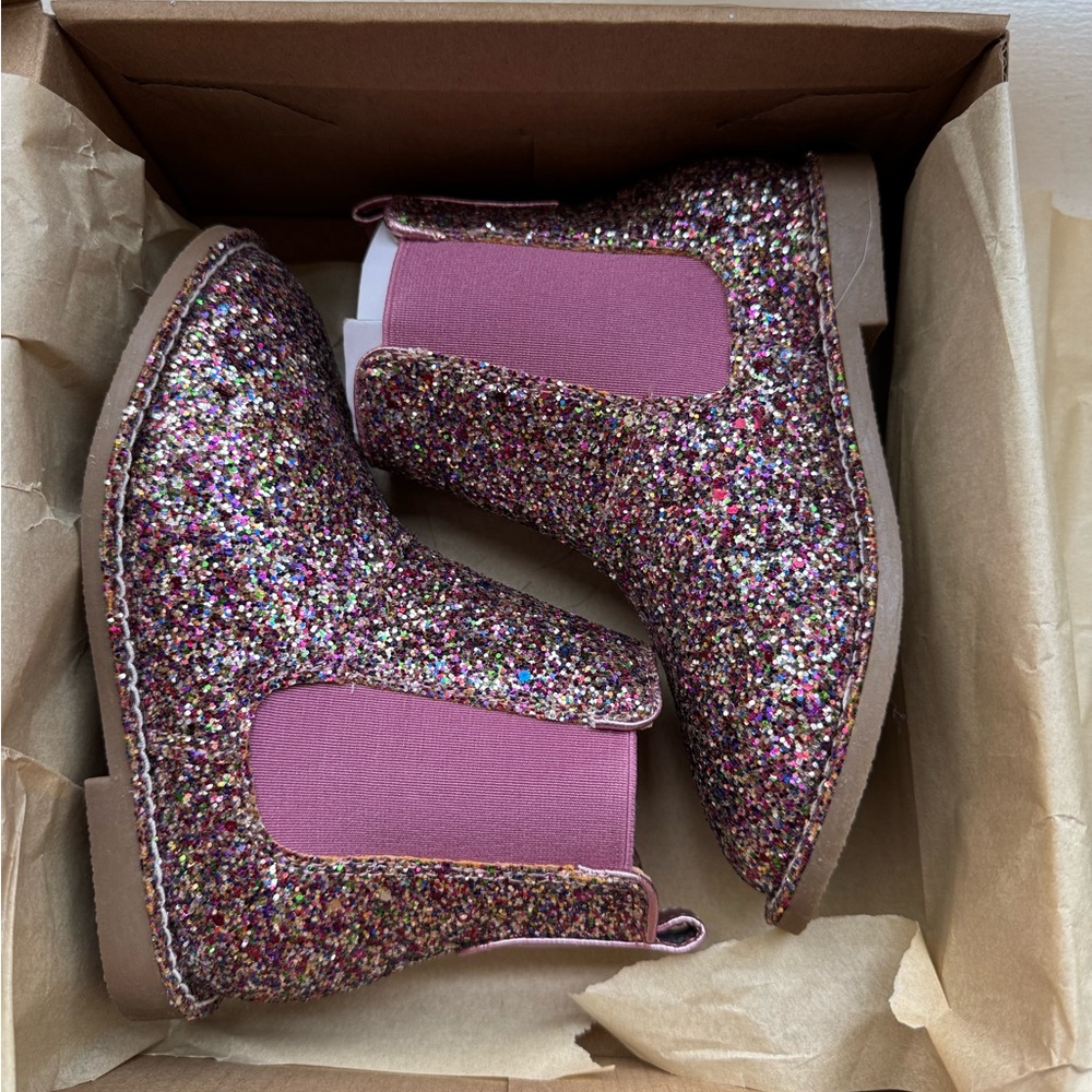 J. Crew Factory Pink Glitter Chelsea Boots